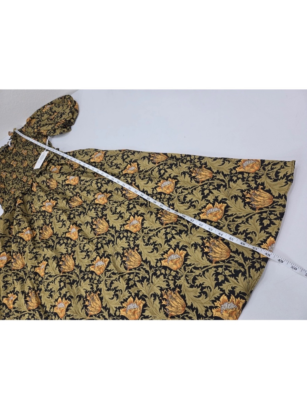 Hyacinth House The Smythe Leafy Olive Midi Dress Smocked Puff Sleeve Size XS NEW - Picture 10 of 10